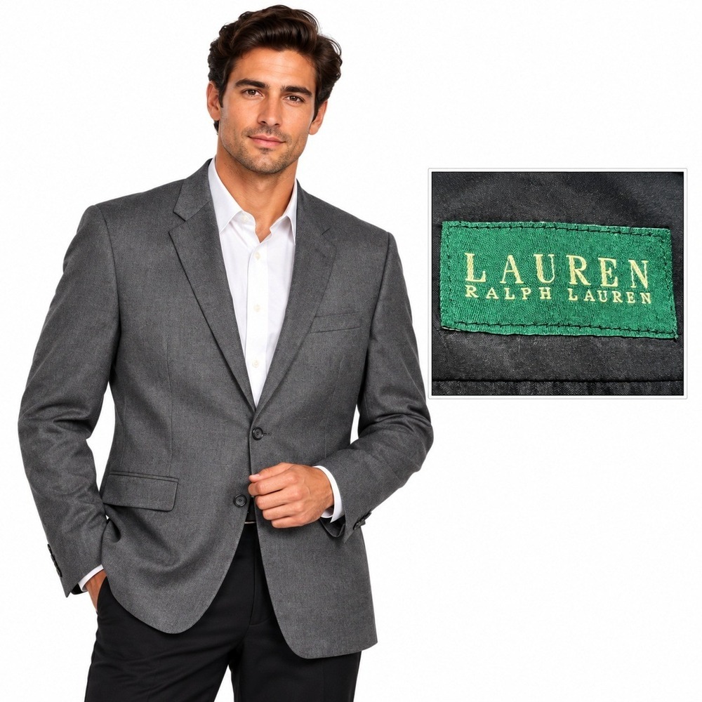 Lauren Ralph Lauren Blazer Men 42R Gray Wool Two Button Sport Coat Professional